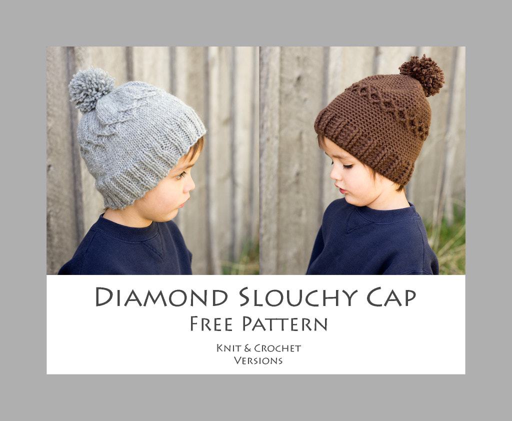 Collage of little boy wearing a gray cable knit beanie and little boy wearing a brown cable crochet beanie