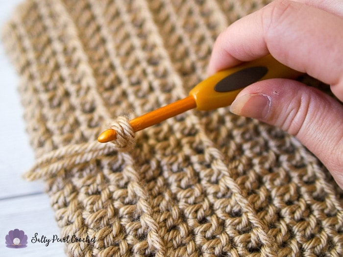 Pull the tails through with your crochet hook.