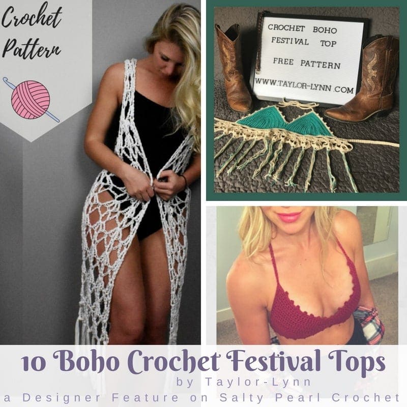 Festival Crochet Halter Top, Beige Black White Blue Hippie Boho