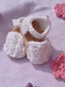 lilac Baby Booties Christening Booties Blessing Bootie, Heirloom Booties White Booties with Purple Flower Crocheted Baby Booties