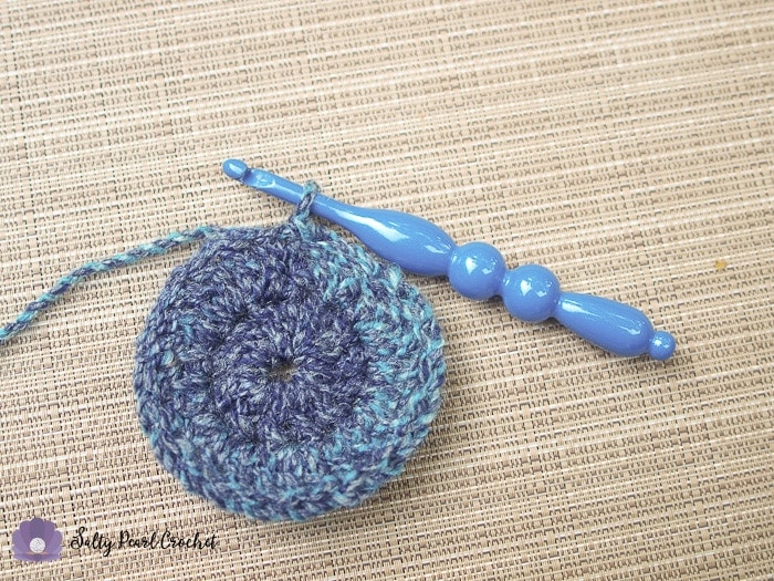 A small crocheted circle before using yarn stitch markers