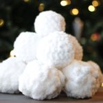 Stack of Crochet snowballs for an indoor snowball fight.