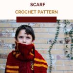 Collage of Gryfinndor house crochet scarf