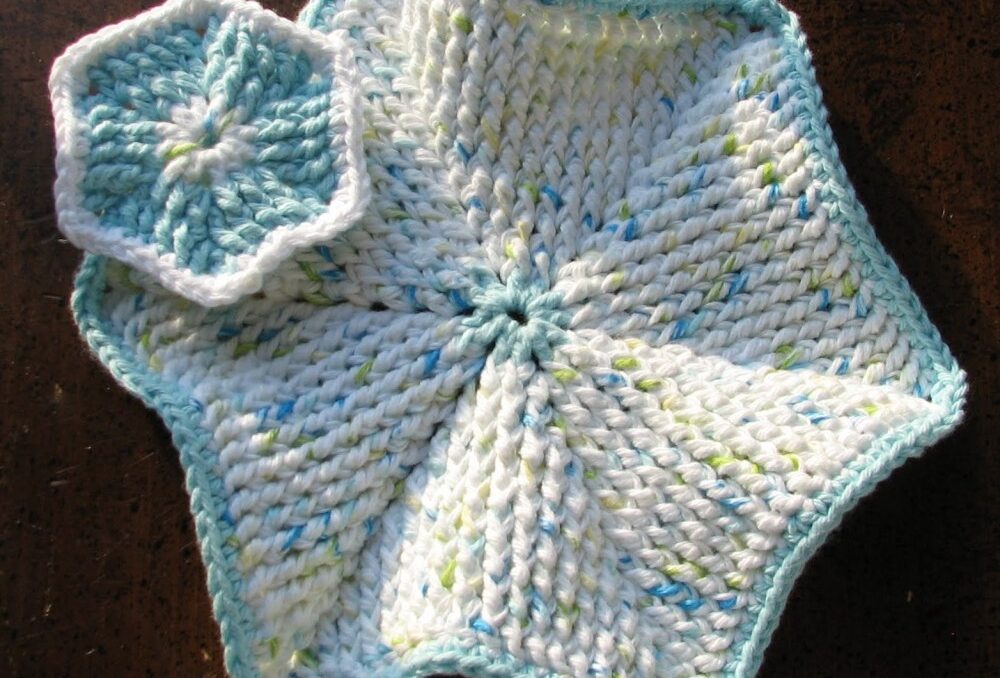 Hexagon shaped crochet dishcloth and crochet scrubby