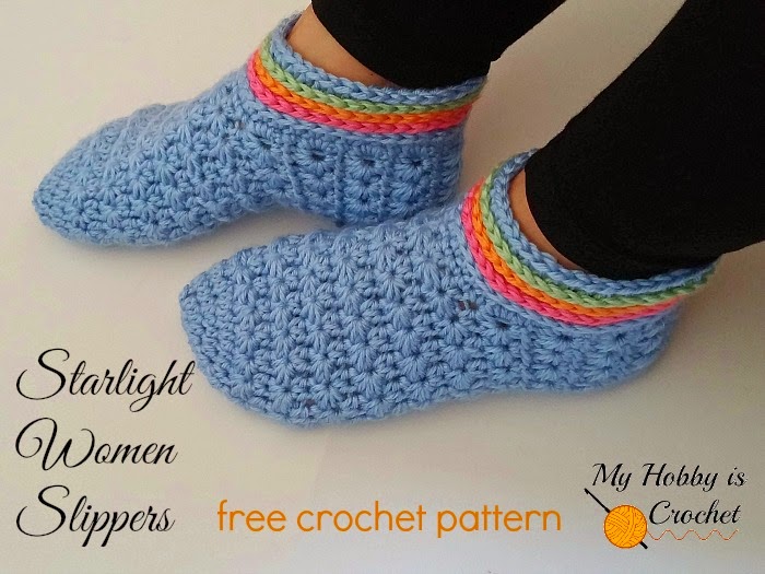 Blue crochet slippers for women