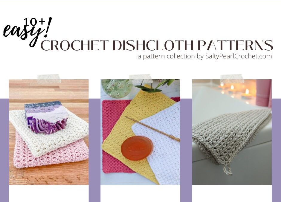 a collage of 3 easy crochet dishcloths