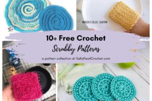 4 photos of crochet scrubby patterns