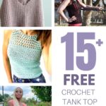 A collage of crochet tank top patterns.