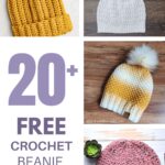 A Pinterest collage of crochet beanie patterns.