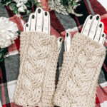 Cream colored Cable crocheted fingerless gloves