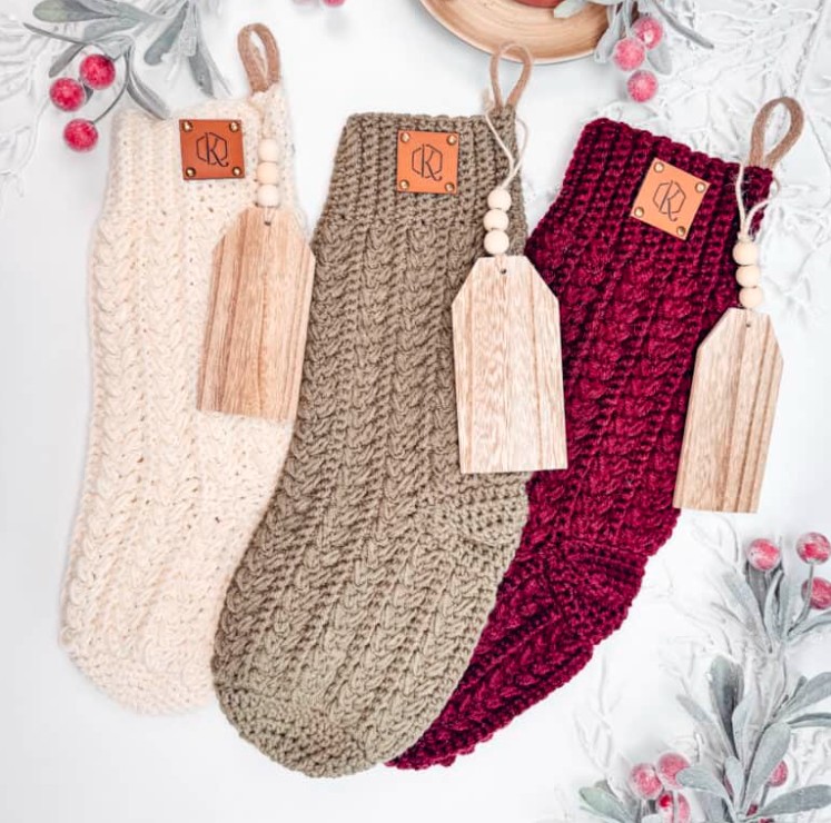 Festive Wheat Stitch Christmas Stocking