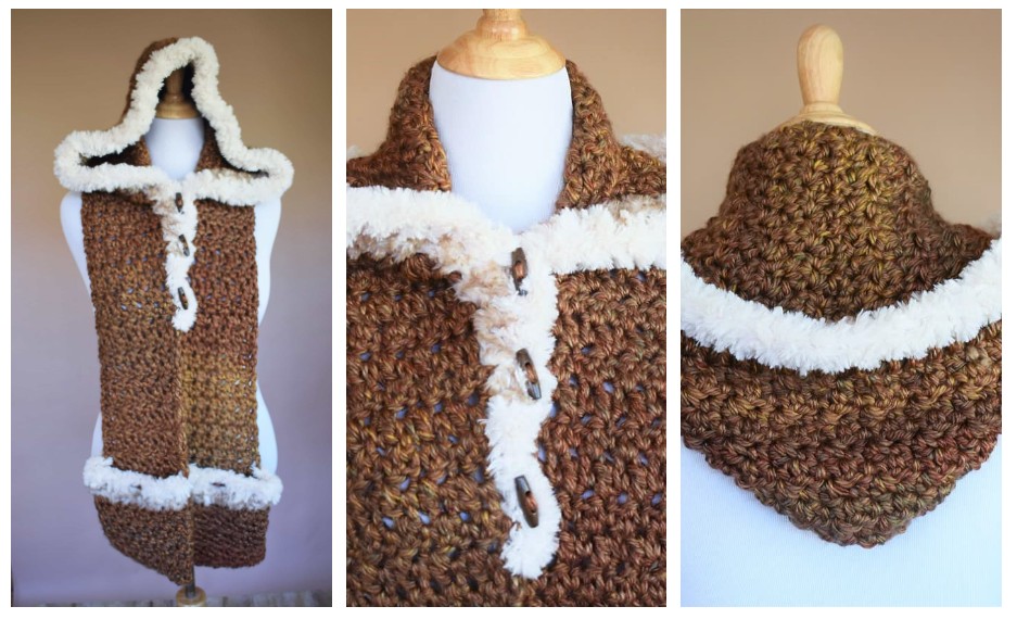 Crochet Hooded Scarf with Pockets